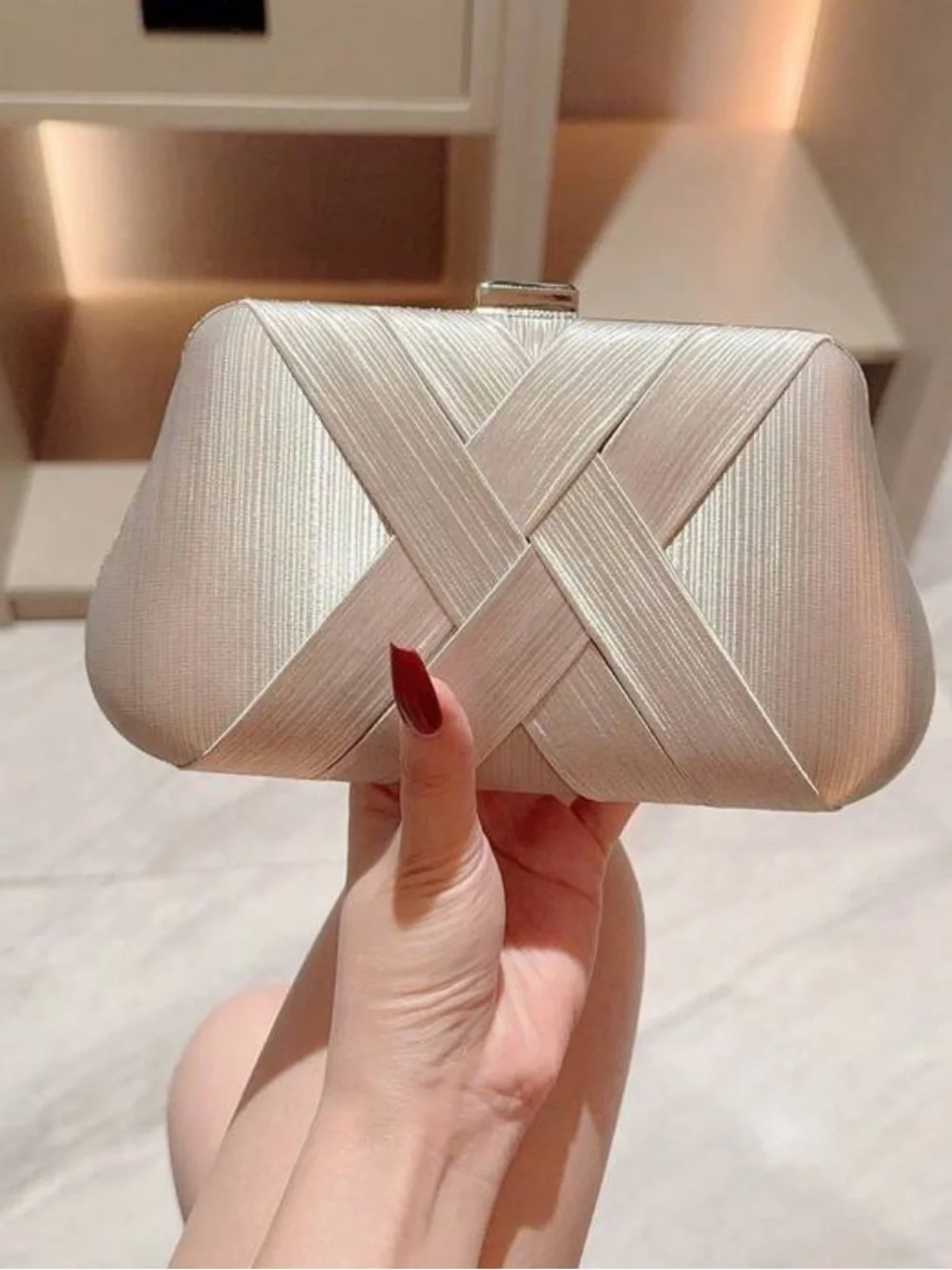 Elegant Off White Satin Clutch Bag by